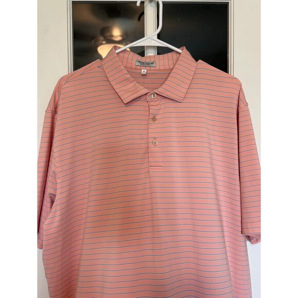 Peter Millar Summer Comfort Mens XL Polo Golf Shirt blue/white Stripe Peach - Picture 3 of 6